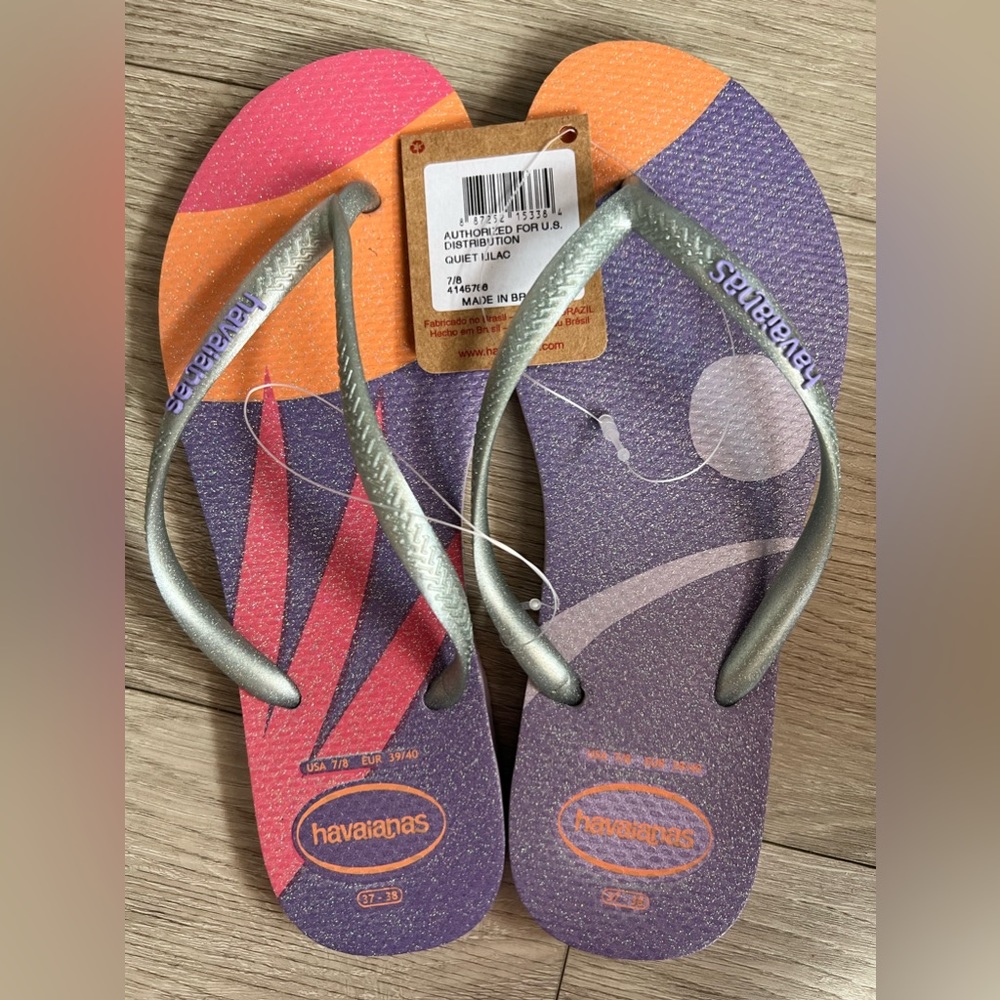 Havaianas glitter purple, pink and orange  flip flops size 7/8
